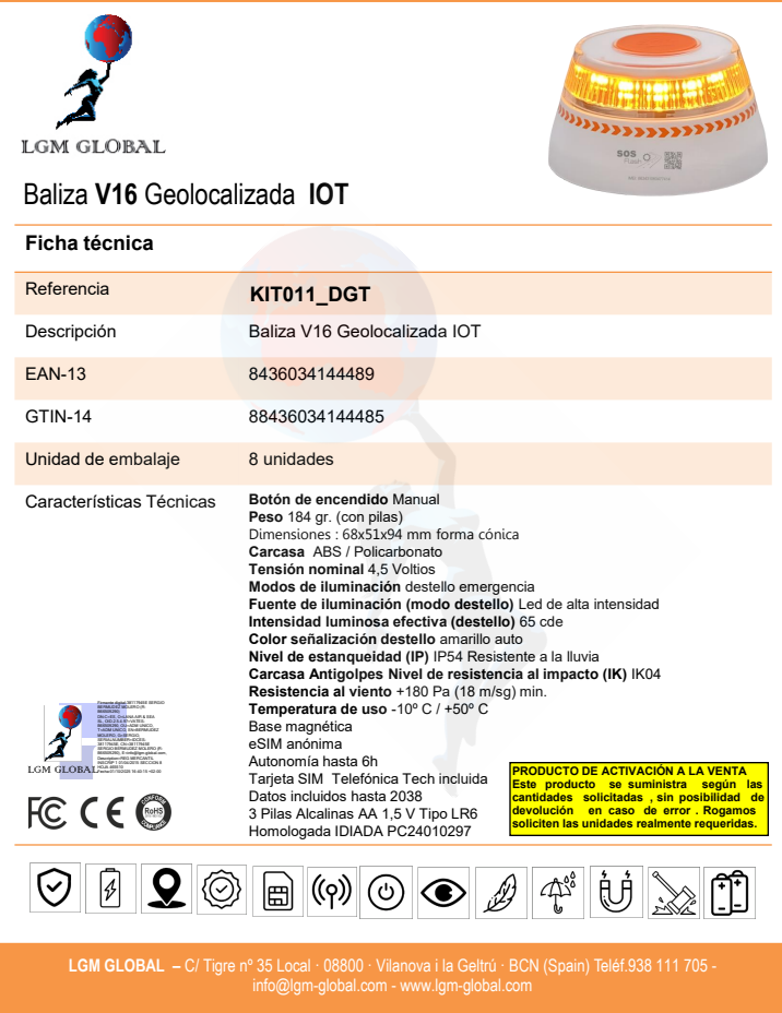 BALIZA DE EMERGENCIA V16 GEOLOCALIZADA (Obligatoria desde 2026)- Conectada con la DGT Homologada