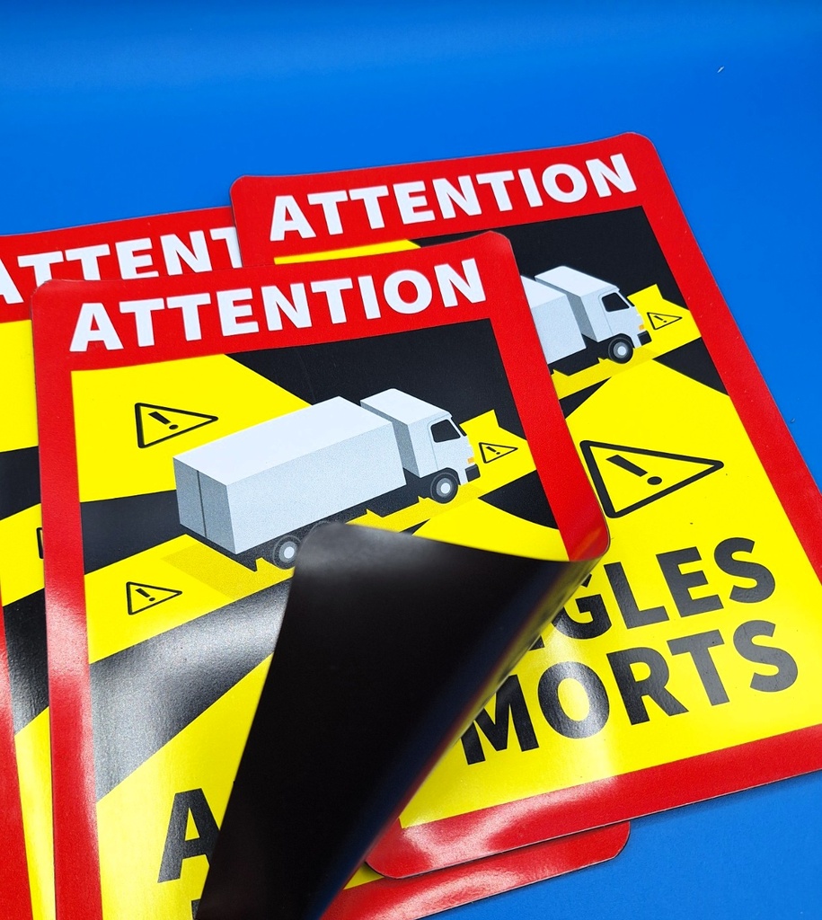ETIQUETA IMANTADA "ATTENTION ANGLES MORTS" CAMIONES - ÁNGULOS MUERTOS - SOPORTE IMANTADO