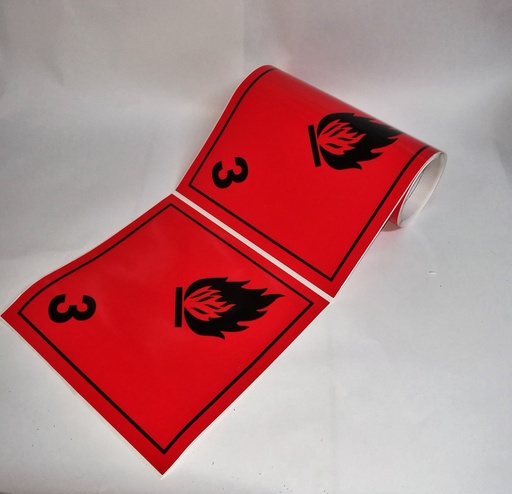 [PL001] CLASE 3 LÍQUIDOS INFLAMABLES 250x250mm - Bobina 50 Unidades