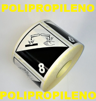 [ET007PP] CLASE 8 Sustancias Corrosivas 100X100 MM - POLIPROPILENO PLÁSTICO