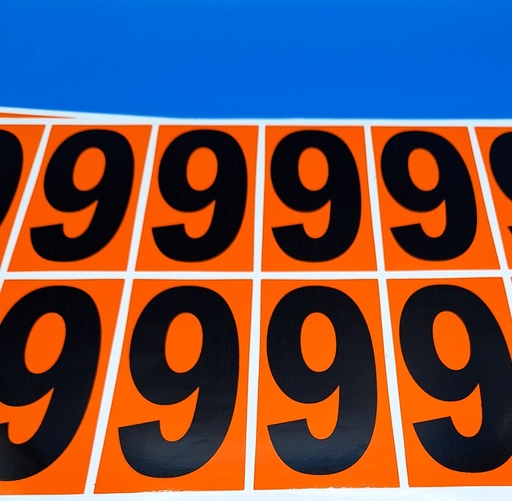 [REF. 9] PACK NUMERACIÓN NARANJA 14UDS / HOJA IMPRESA  - NUMERO 9 / 6